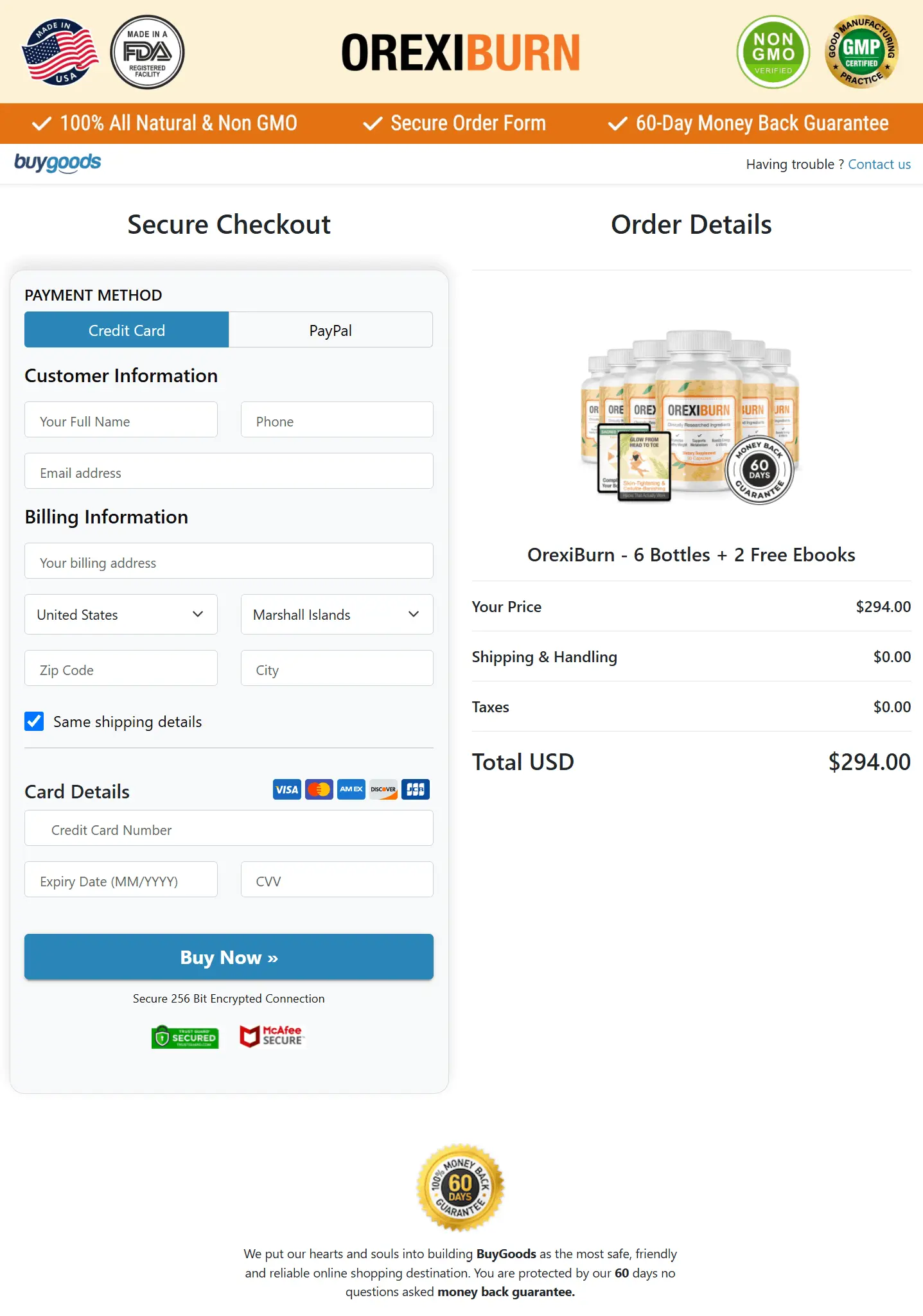 OrexiBurn order page